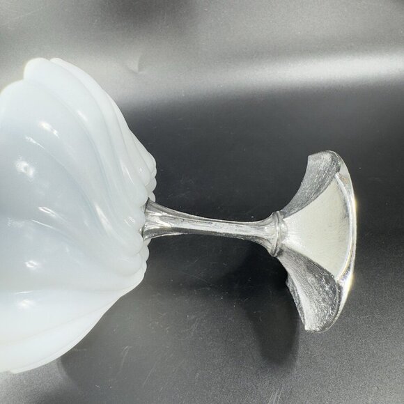 Vintage 1960s White Milk Glass Dish Bowl Compote Candy Dish With Metal Stand VTG - Picture 8 of 12